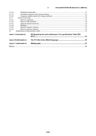 SIST EN 300 220-2 V2.3.1:2010 ETSI EN 300 220-2 V2.3.1 (2009-12) - Electromagnetic compatibility and Radio spectrum Matters (ERM); Short Range Devices (SRD); Radio equipment to be used in the 25 MHz to 1 000 MHz frequency range with power levels ranging up to 500 mW; Part 2: Harmonized EN covering essential requirements under article 3.2 of the R&TTE Directive - Page 4 preview