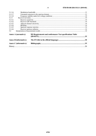 SIST EN 300 220-2 V2.3.1:2010 ETSI EN 300 220-2 V2.3.1 (2010-02) - Electromagnetic compatibility and Radio spectrum Matters (ERM); Short Range Devices (SRD); Radio equipment to be used in the 25 MHz to 1 000 MHz frequency range with power levels ranging up to 500 mW; Part 2: Harmonized EN covering essential requirements under article 3.2 of the R&TTE Directive - Page 4 preview