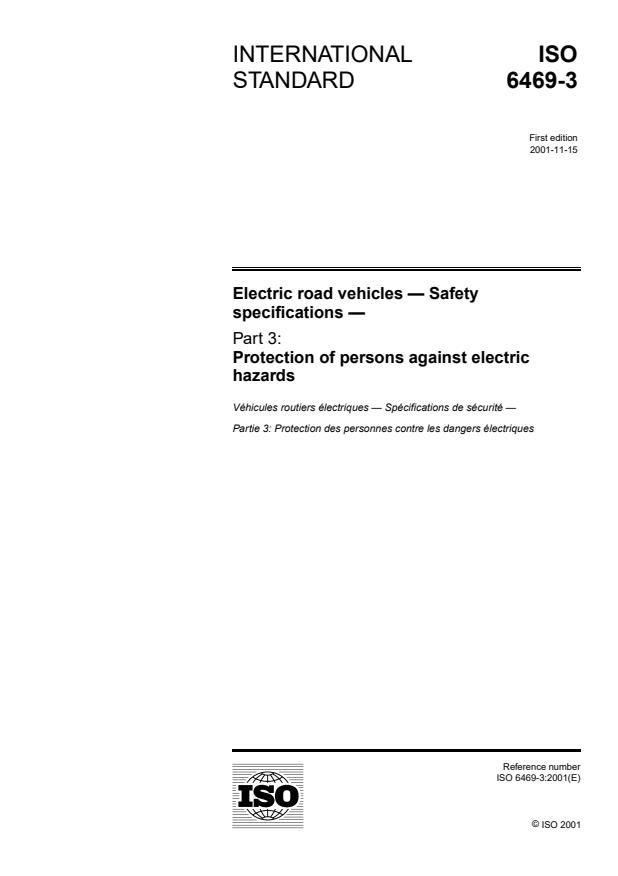 ISO 6469-3:2001 - Electric road vehicles -- Safety specifications