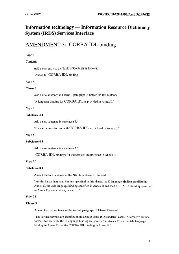 ISO/IEC 10728:1993/Amd 3:1996 - CORBA IDL binding