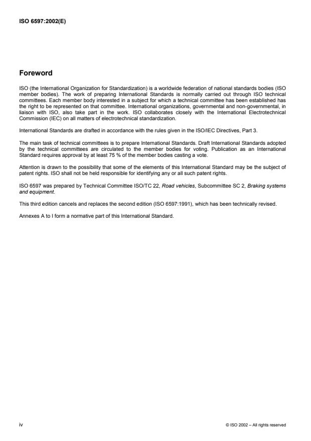 ISO 6597:2002 ISO 6597:2002 - Road vehicles -- Motor vehicles with hydraulic braking systems with and without antilock device -- Measurement of braking performance - Page 4 preview