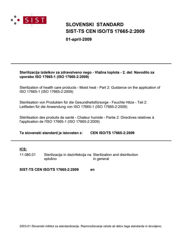 TS CEN ISO/TS 17665-2:2009