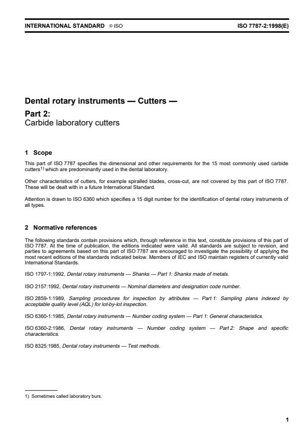 ISO 7787-2:1998 - Dental rotary instruments -- Cutters