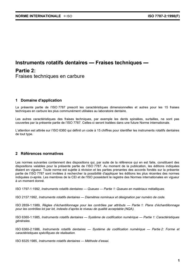ISO 7787-2:1998 - Instruments rotatifs dentaires -- Fraises techniques