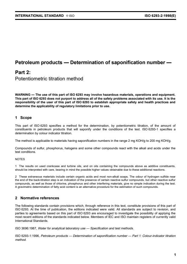 ISO 6293-2:1998 - Petroleum products -- Determination of saponification number