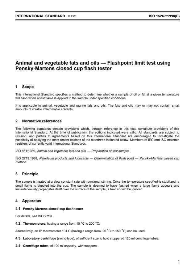 ISO 15267:1998 - Animal and vegetable fats and oils — Flashpoint limit ...