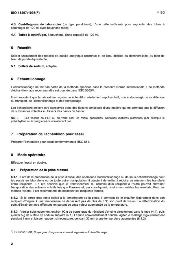 ISO 15267:1998 ISO 15267:1998 - Corps gras d'origines animale et végétale -- Détermination du point d'éclair avec la méthode Pensky-Martens en vase clos - Page 4 preview