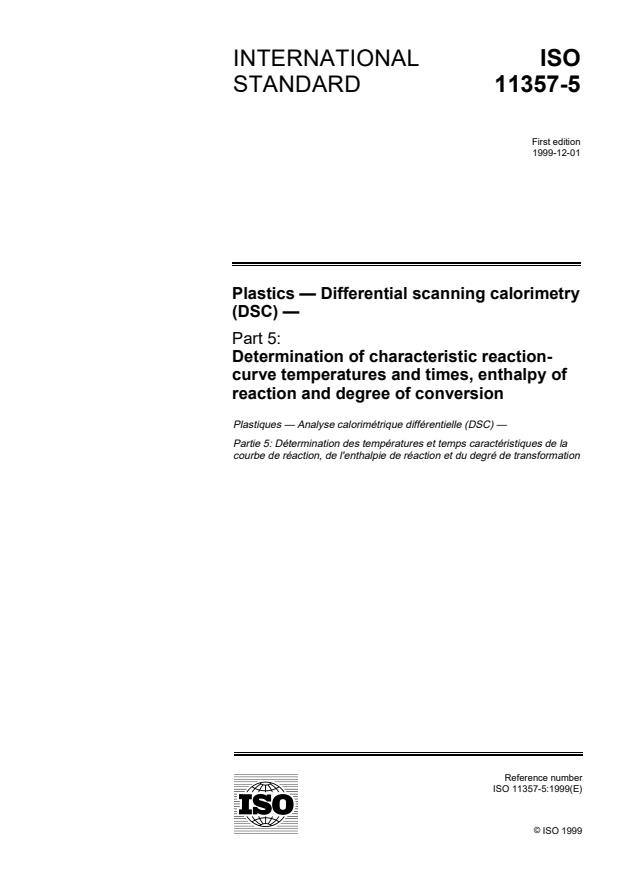 ISO 11357-5:1999 - Plastics -- Differential scanning calorimetry (DSC)