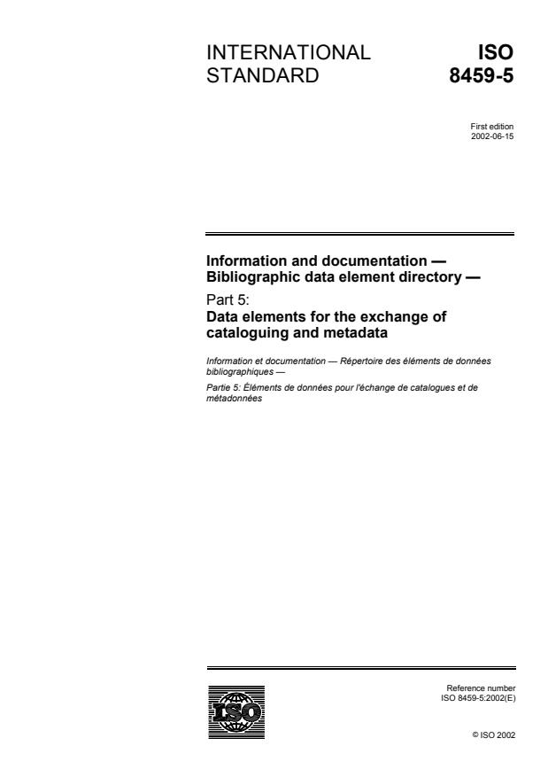 ISO 8459-5:2002 - Information and documentation -- Bibliographic data element directory