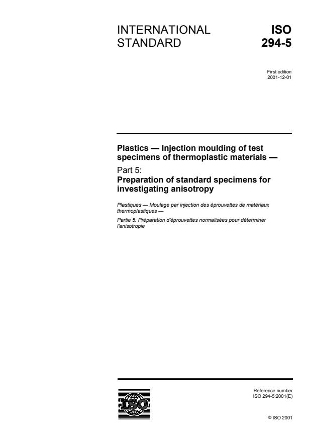 ISO 294-5:2001 - Plastics -- Injection moulding of test specimens of thermoplastic materials