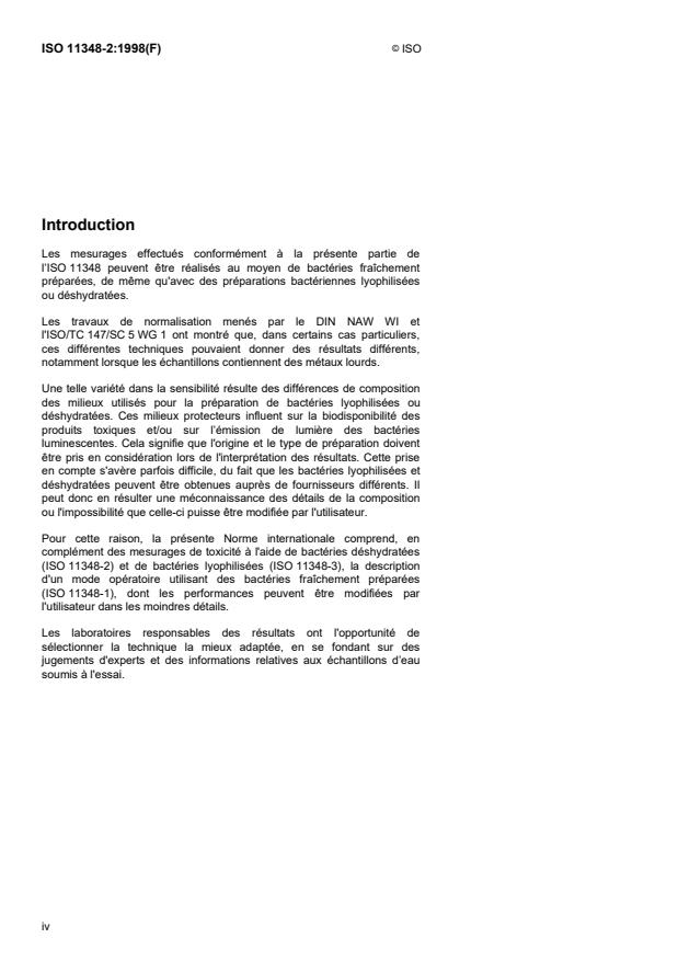 ISO 11348-2:1998 ISO 11348-2:1998 - Qualité de l'eau -- Détermination de l'effet inhibiteur d'échantillons d'eau sur la luminescence de Vibrio fischeri (Essai de bactéries luminescentes) - Page 4 preview