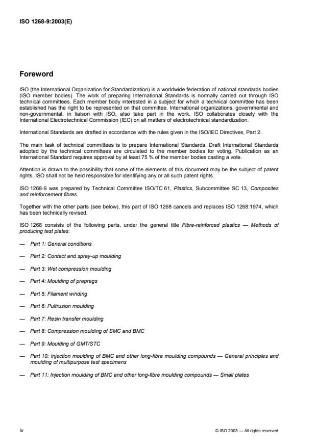 ISO 1268-9:2003 ISO 1268-9:2003 - Fibre-reinforced plastics -- Methods of producing test plates - Page 4 preview