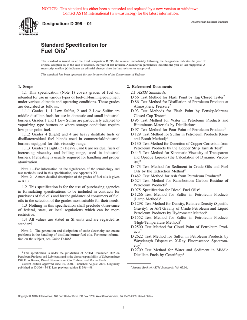 ASTM D396-01 - Standard Specification for Fuel Oils