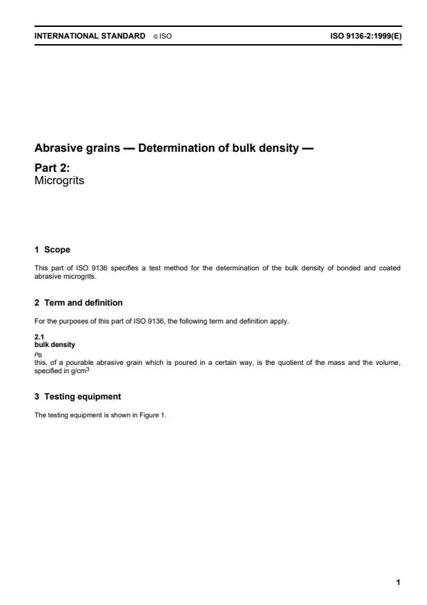 ISO 9136-2:1999 - Abrasive grains -- Determination of bulk density
