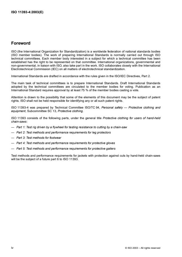 ISO 11393-4:2003 ISO 11393-4:2003 - Protective clothing for users of hand-held chain-saws - Page 4 preview