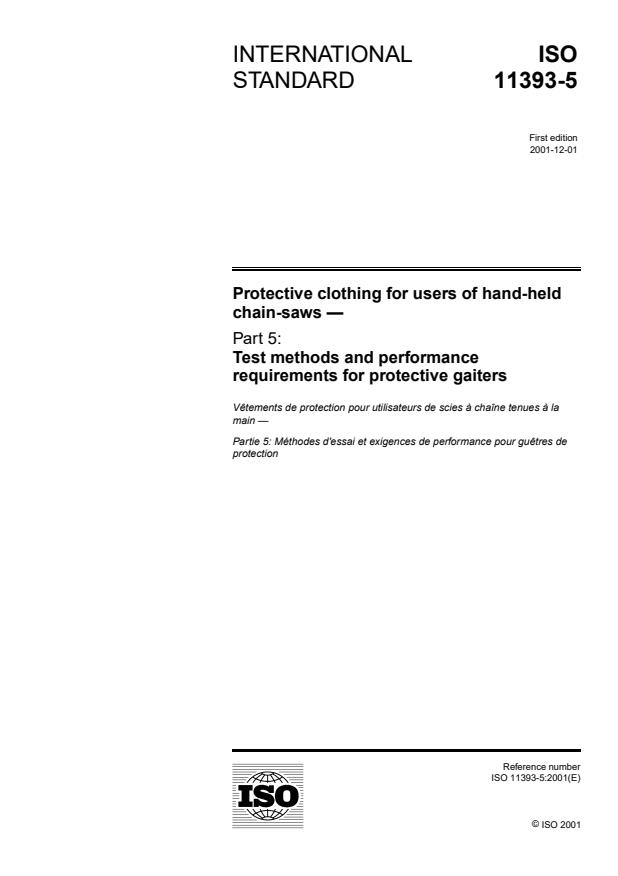 ISO 11393-5:2001 - Protective clothing for users of hand-held chain-saws