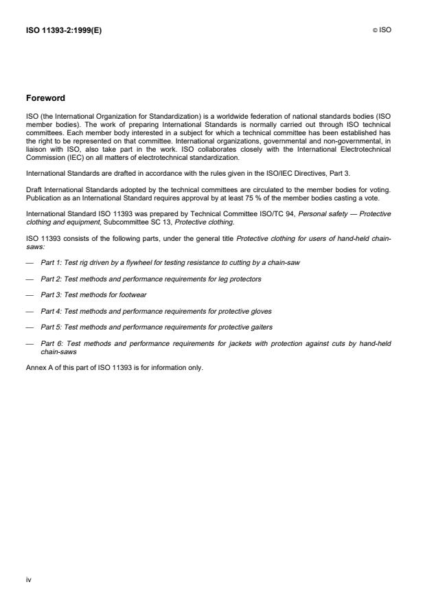 ISO 11393-2:1999 ISO 11393-2:1999 - Protective clothing for users of hand-held chain-saws - Page 4 preview