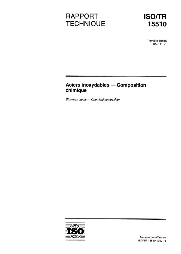 ISO/TR 15510:1997 - Aciers inoxydables -- Composition chimique