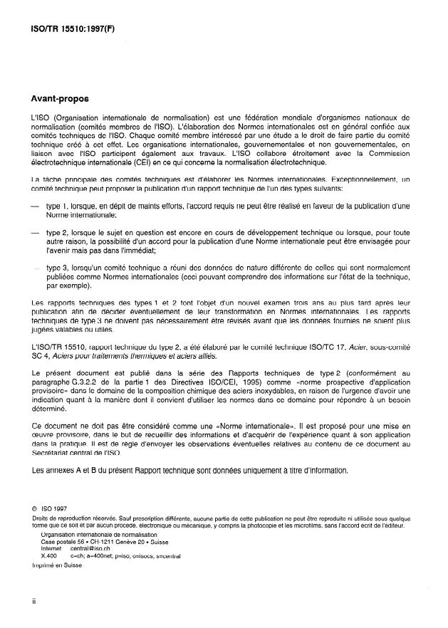 ISO/TR 15510:1997 ISO/TR 15510:1997 - Aciers inoxydables -- Composition chimique - Page 2 preview