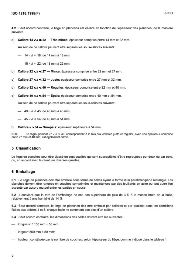 ISO 1216:1998 ISO 1216:1998 - Liege en planches -- Calibrage, classification et emballage - Page 4 preview