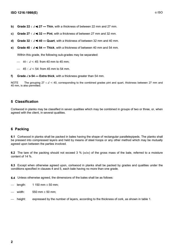 ISO 1216:1998 ISO 1216:1998 - Corkwood in planks -- Grading, classification and packing - Page 4 preview