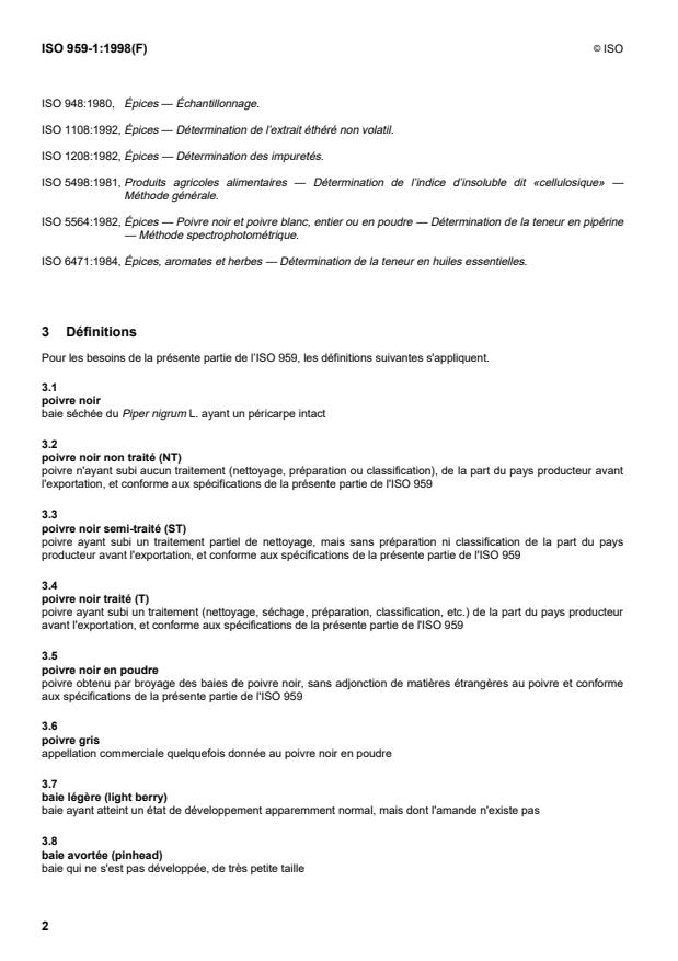 ISO 959-1:1998 ISO 959-1:1998 - Poivre (Piper nigrum L.), entier ou en poudre -- Spécifications - Page 4 preview