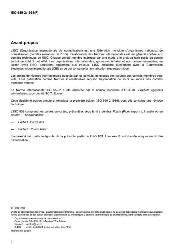 ISO 959-2:1998 ISO 959-2:1998 - Poivre (Piper nigrum L.), entier ou en poudre -- Spécifications - Page 2 preview