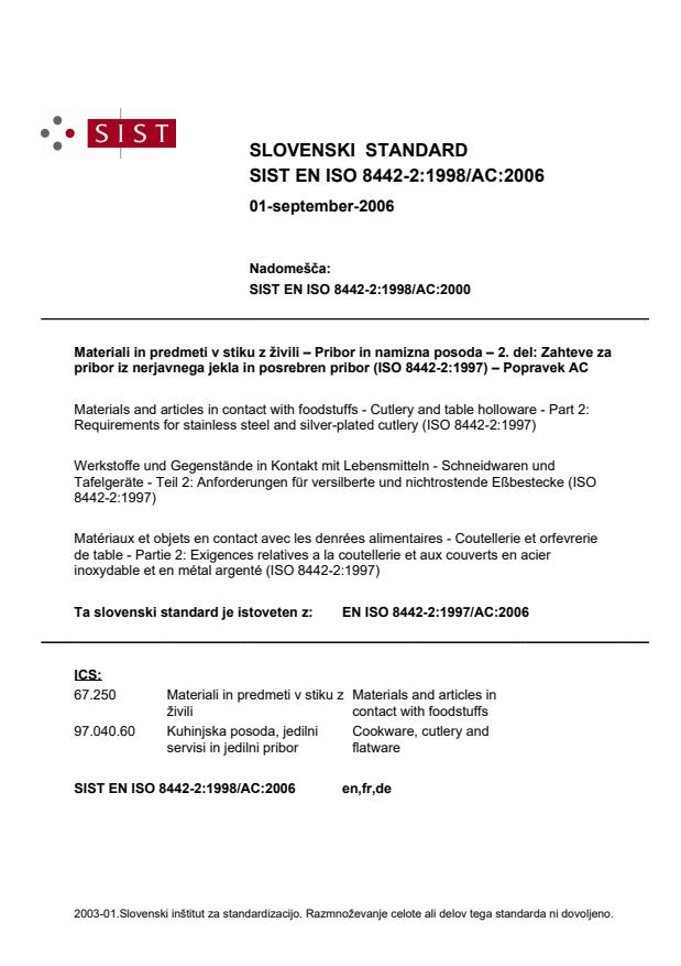 EN ISO 8442-2:1998/AC:2006