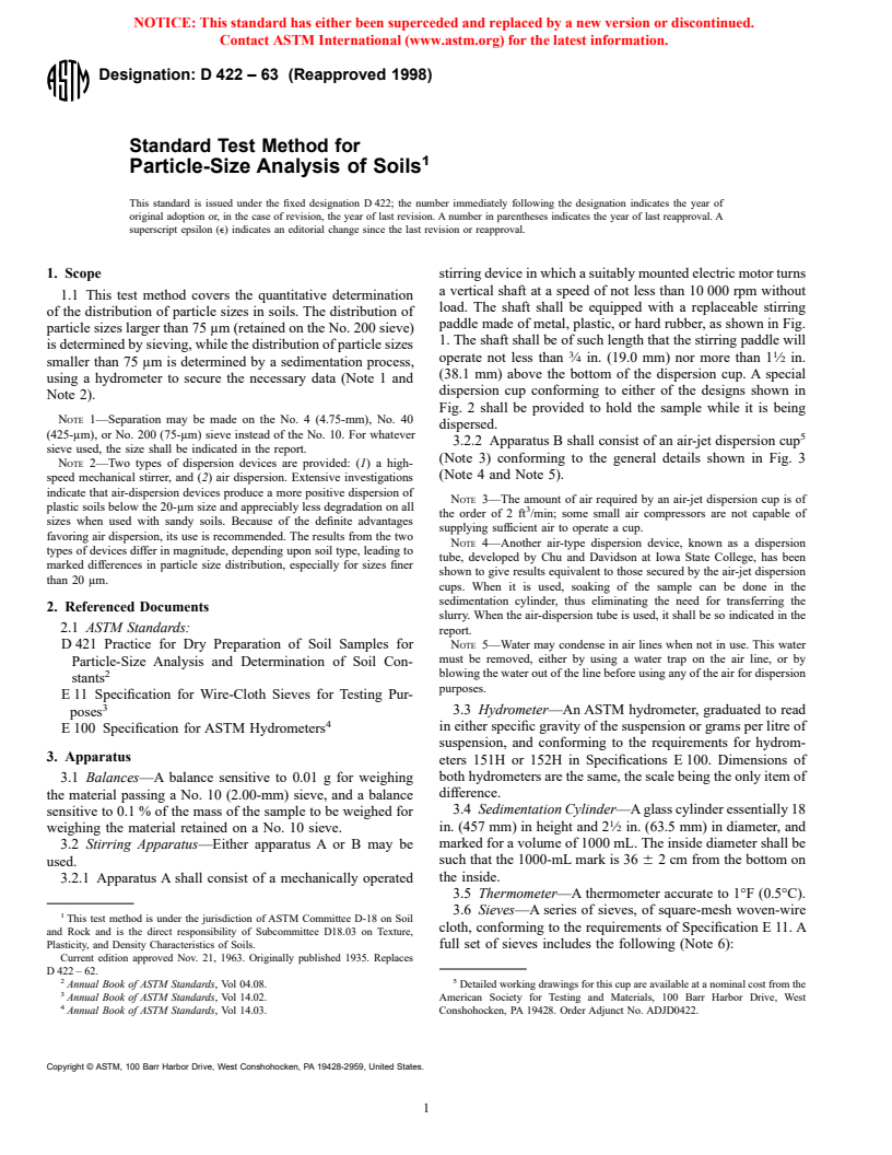 ASTM D422-63(1998) - Standard Test Method for Particle-Size Analysis of Soils