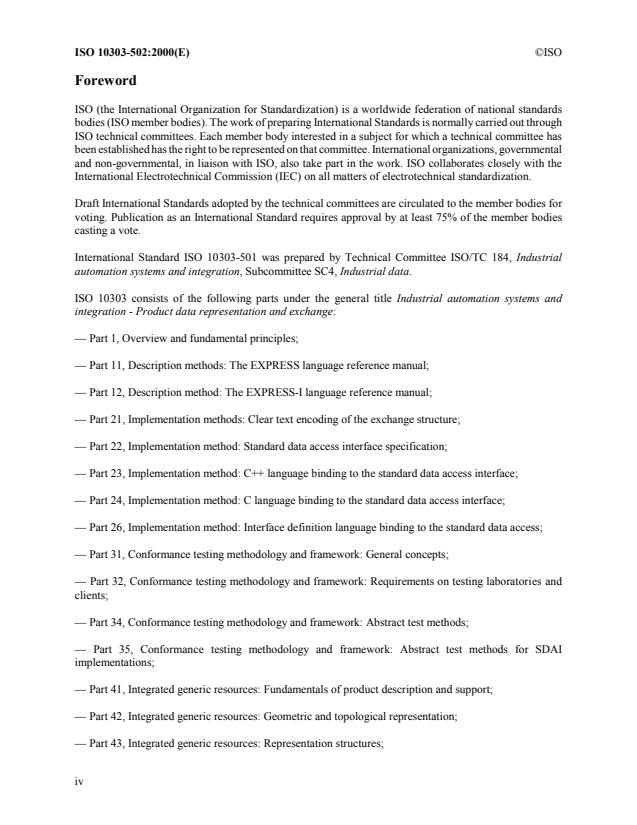 ISO 10303-502:2000 ISO 10303-502:2000 - Industrial automation systems and integration -- Product data representation and exchange - Page 4 preview