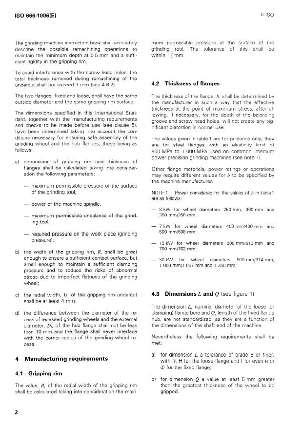 ISO 666:1996 ISO 666:1996 - Machine tools -- Mounting of plain grinding wheels by means of hub flanges - Page 4 preview