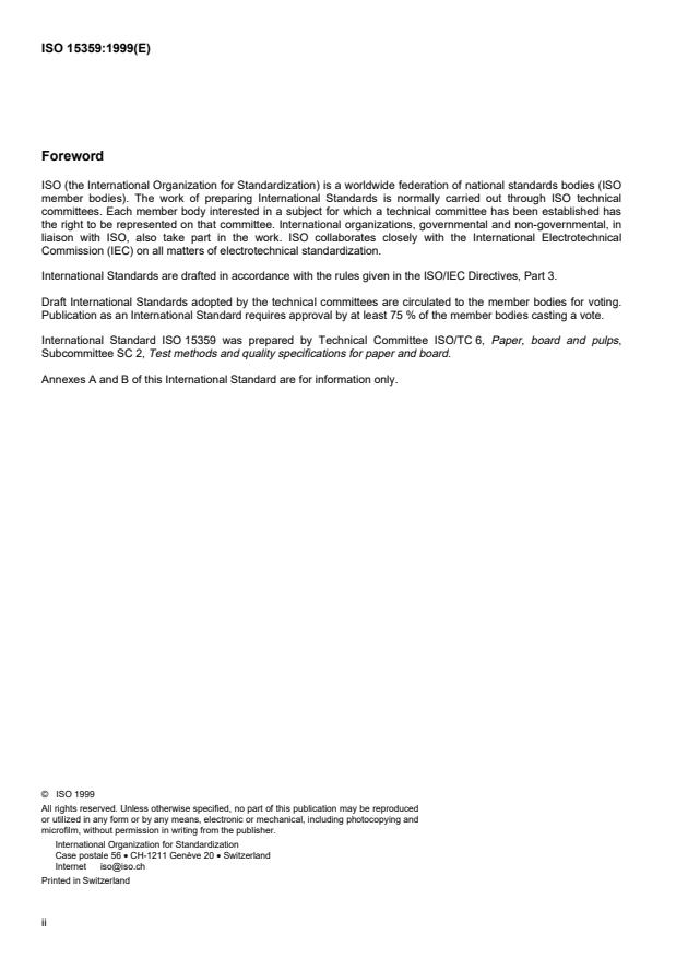 ISO 15359:1999 ISO 15359:1999 - Paper and board -- Determination of the static and kinetic coefficients of friction -- Horizontal plane method - Page 2 preview