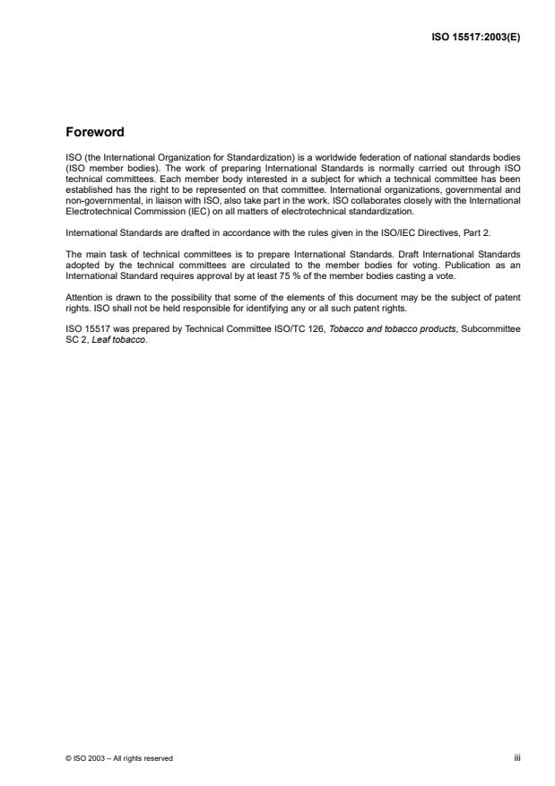 ISO 15517:2003 - Tobacco -- Determination of nitrate content -- Continuous-flow analysis method