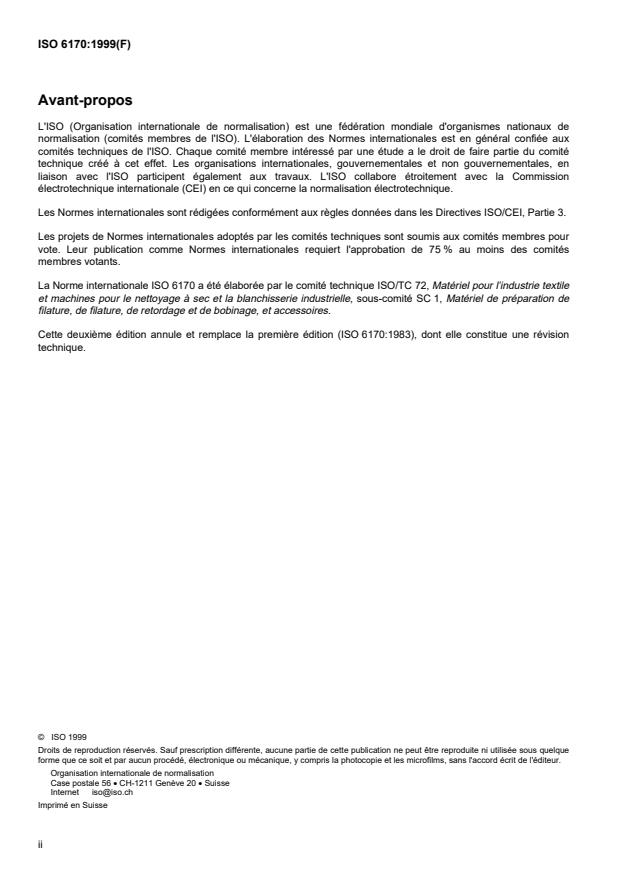 ISO 6170:1999 ISO 6170:1999 - Machines de filature -- Manchons-frotteurs (de sortie) de cardes - Page 2 preview