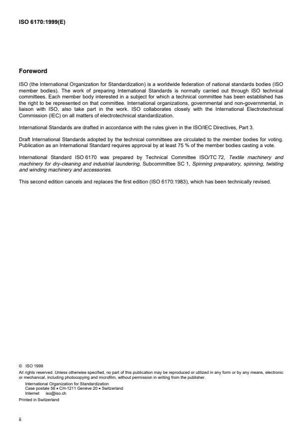 ISO 6170:1999 ISO 6170:1999 - Spinning machinery -- Condenser rubbers for cards - Page 2 preview