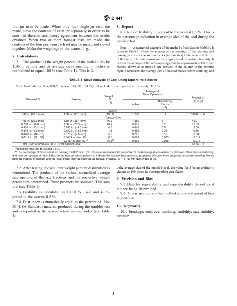 ASTM D441-86(1994)e1 - Standard Test Method of Tumbler Test for Coal