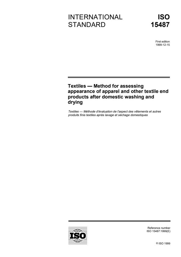 ISO 15487:1999 - Textiles -- Method for assessing appearance of apparel and other textile end products after domestic washing and drying