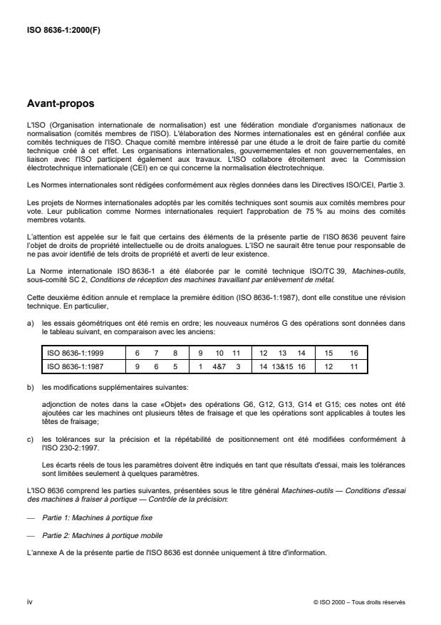 ISO 8636-1:2000 ISO 8636-1:2000 - Machines-outils -- Conditions d'essai des machines a fraiser a portique -- Contrôle de la précision - Page 4 preview