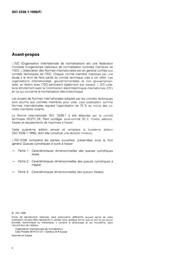 ISO 3338-1:1996 ISO 3338-1:1996 - Queues cylindriques d'outils a fraiser - Page 2 preview