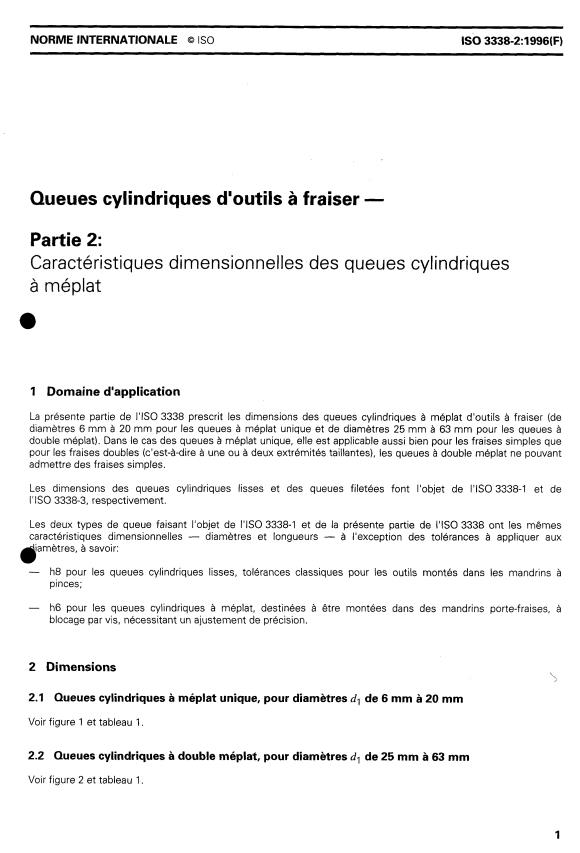 ISO 3338-2:1996 - Queues cylindriques d'outils a fraiser