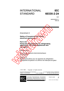 IEC 60335-2-24:1997/AMD2:1999 - Amendment 2 - Safety of household and similar electrical appliances - Part 2-24: Particular requirements for refrigerating appliances and ice-makers
Released:8/6/1999
Isbn:2831848849 - Page 1 preview