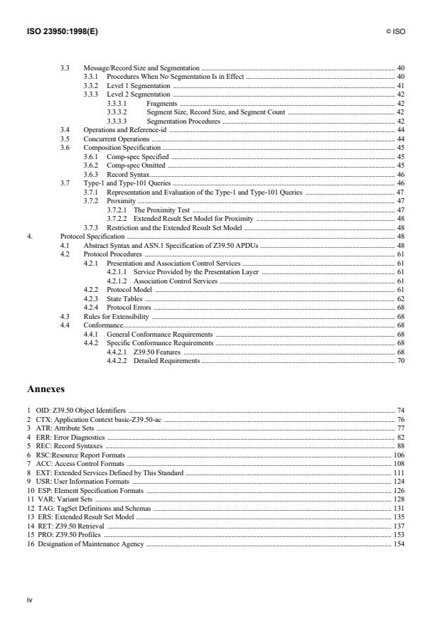 ISO 23950:1998 ISO 23950:1998 - Information and documentation -- Information retrieval (Z39.50) -- Application service definition and protocol specification - Page 4 preview