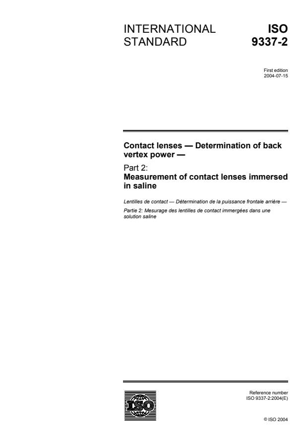 ISO 9337-2:2004 - Contact lenses -- Determination of back vertex power