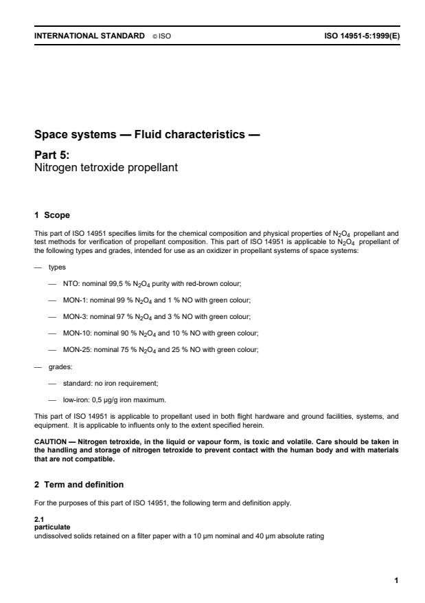 ISO 14951-5:1999 - Space systems -- Fluid characteristics