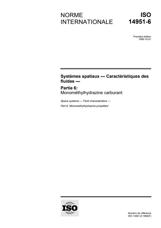 ISO 14951-6:1999 - Systemes spatiaux -- Caractéristiques des fluides