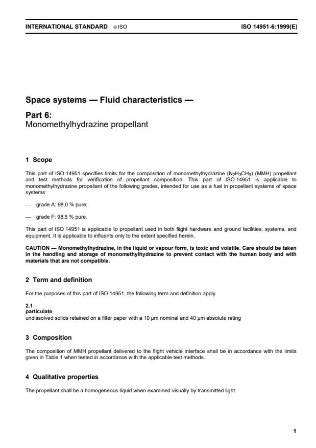 ISO 14951-6:1999 - Space systems -- Fluid characteristics