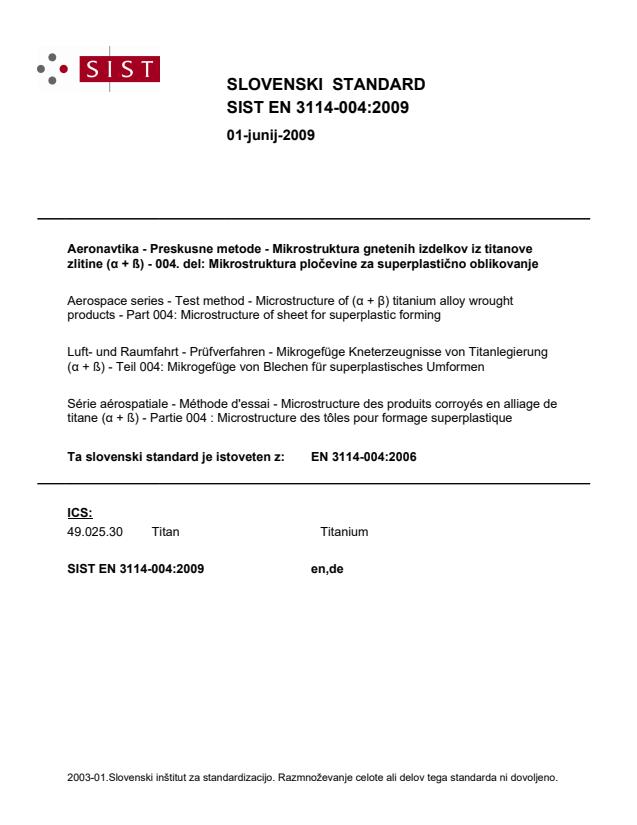 EN 3114-004:2006 EN 3114-004:2009 - Page 1 preview