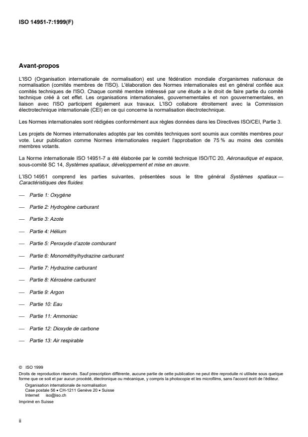ISO 14951-7:1999 ISO 14951-7:1999 - Systemes spatiaux -- Caractéristiques des fluides - Page 2 preview