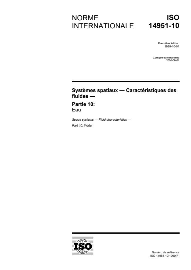 ISO 14951-10:1999 - Systemes spatiaux -- Caractéristiques des fluides
