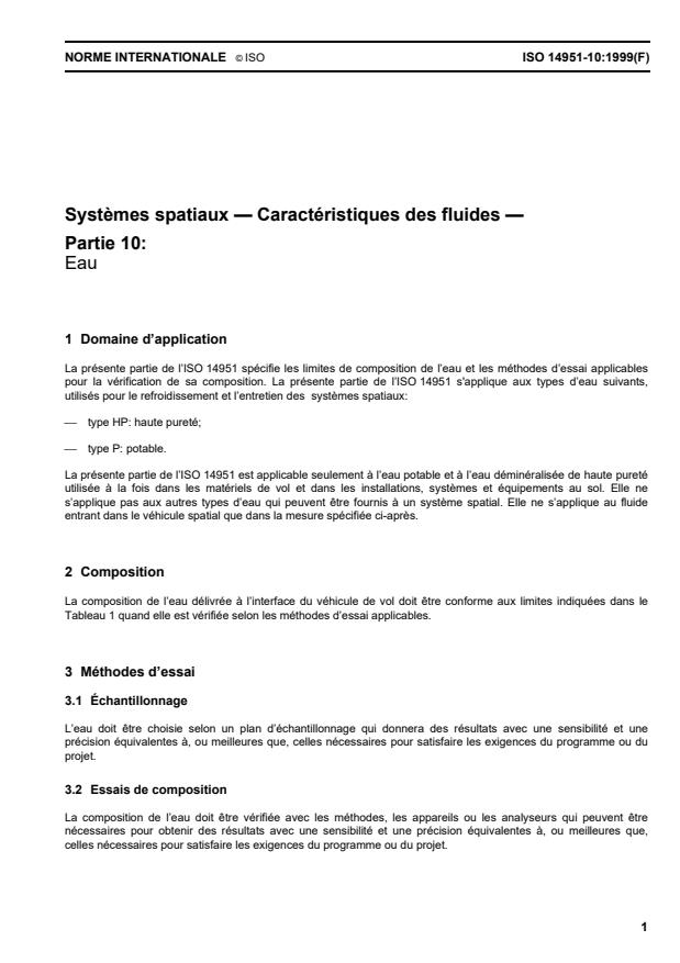 ISO 14951-10:1999 - Systemes spatiaux -- Caractéristiques des fluides